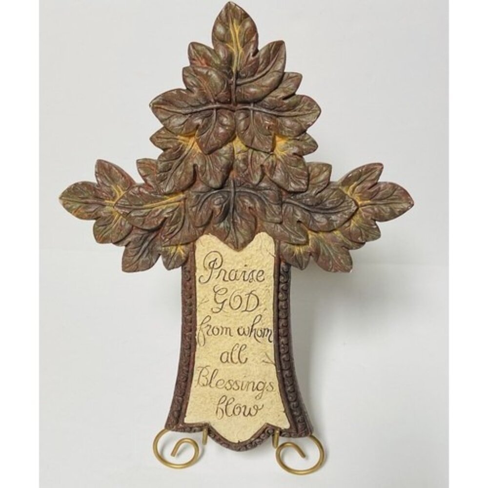 Religious Cross Christian Praise God Blessing Intended Distressed w/ Stand Resin